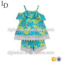 2017 wholesale 2 pieces baby clothing outfit ruffle summer children dress cute kid clothes
